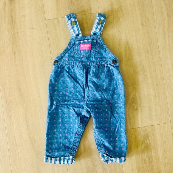 Vintage Oshkosh paper tag 18 months floral and blue Denim Kids Overalls - Picture 1 of 6